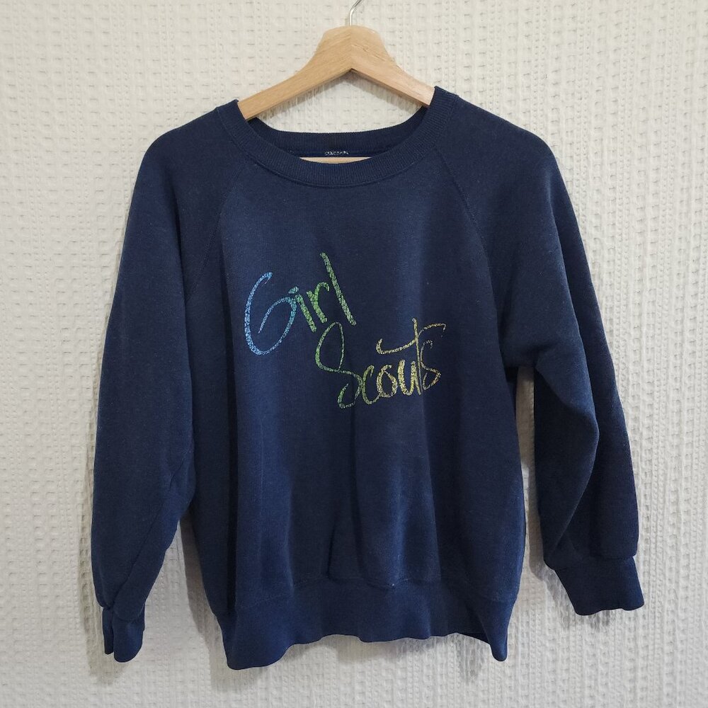 Vintage Heathered Navy Blue Girl Scouts Crewneck Sweater Size Small - Picture 2 of 9